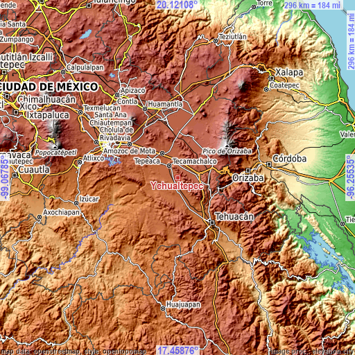 Topographic map of Yehualtepec