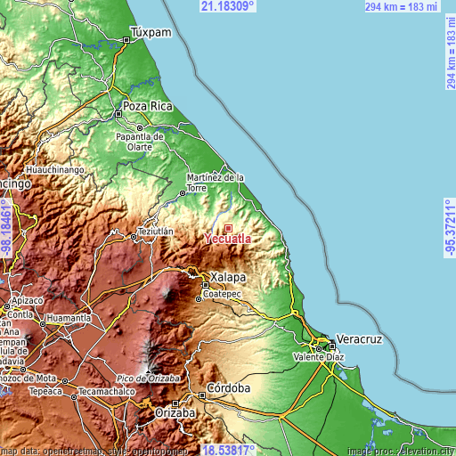 Topographic map of Yecuatla