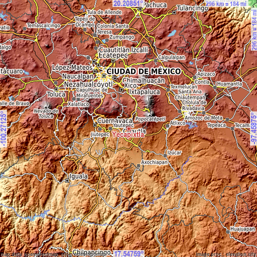 Topographic map of Yecapixtla