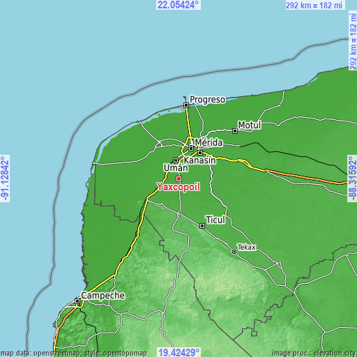 Topographic map of Yaxcopoil