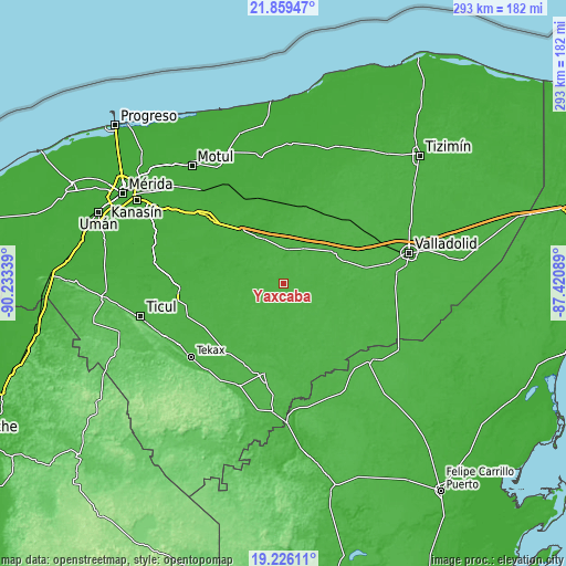 Topographic map of Yaxcabá