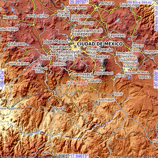 Topographic map of Yautepec