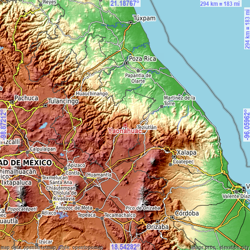 Topographic map of Yaonahuac