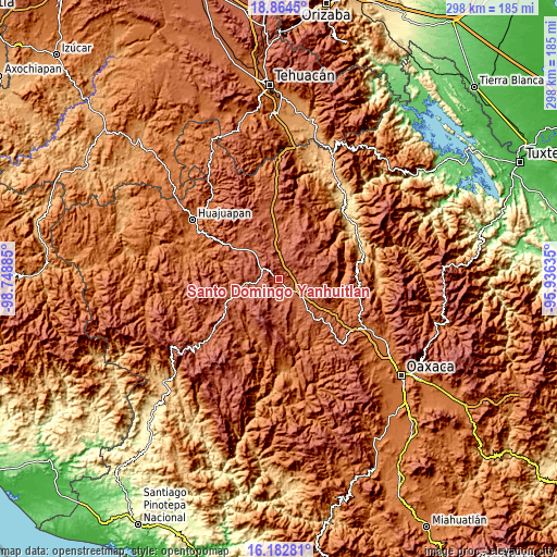 Topographic map of Santo Domingo Yanhuitlán