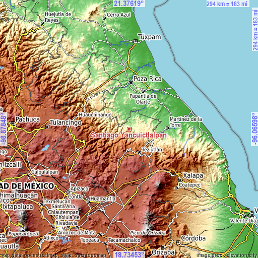 Topographic map of Santiago Yancuictlalpan