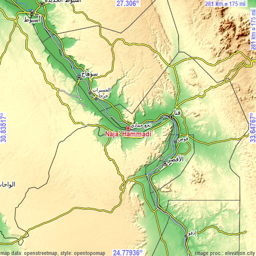 Topographic map of Naja' Ḥammādī