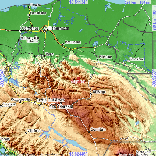 Topographic map of Yajalón