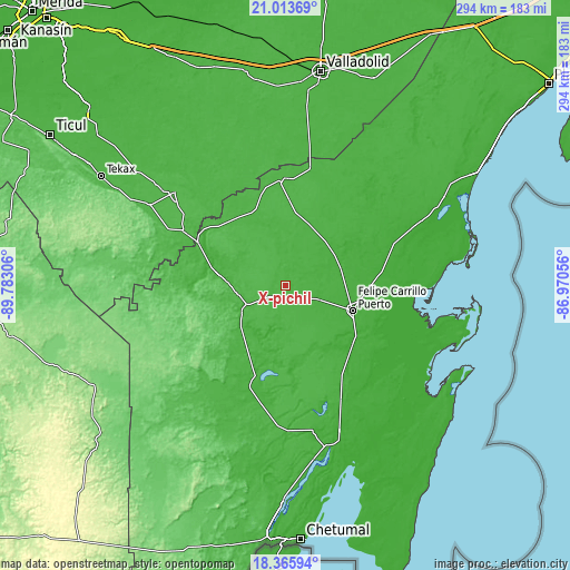 Topographic map of X-pichil