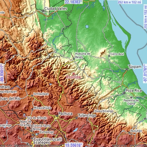 Topographic map of Xoxolpa