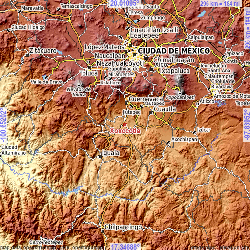 Topographic map of Xoxocotla