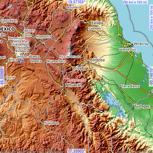 Topographic map of Xoxocotla