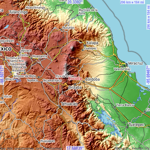 Topographic map of Xocotla