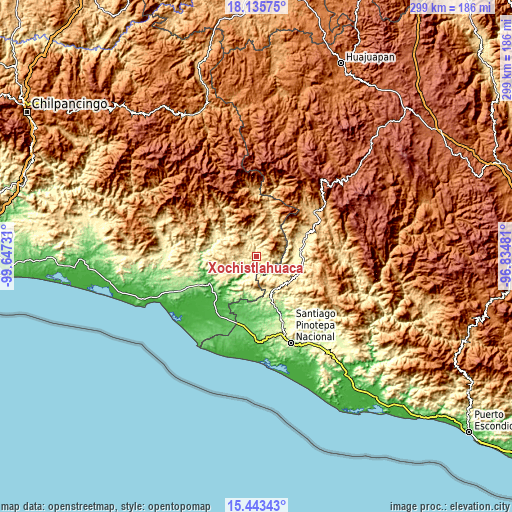 Topographic map of Xochistlahuaca