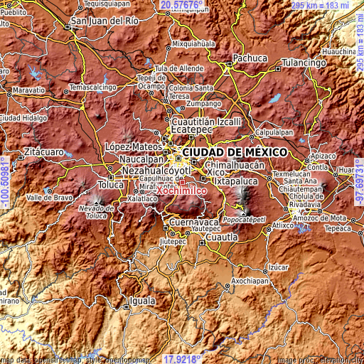 Topographic map of Xochimilco