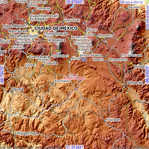 Topographic map of Xochiltepec