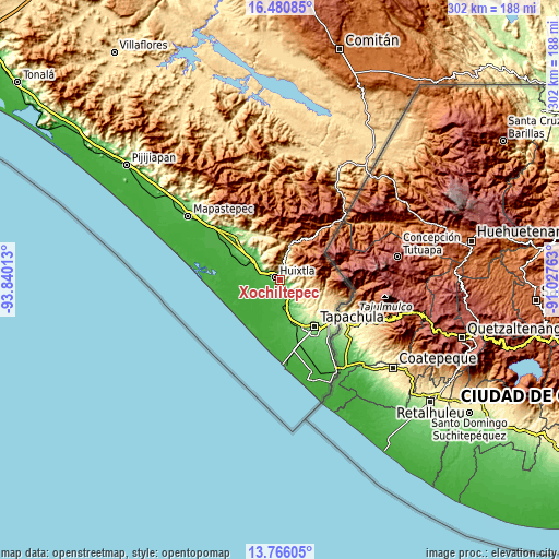 Topographic map of Xochiltepec