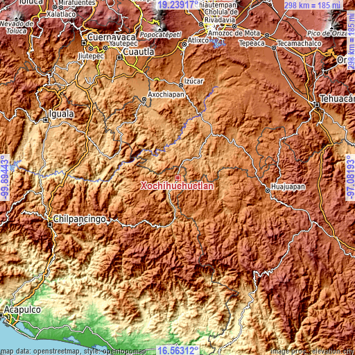 Topographic map of Xochihuehuetlán