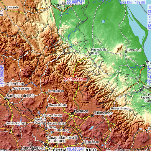 Topographic map of Xochicoatlán