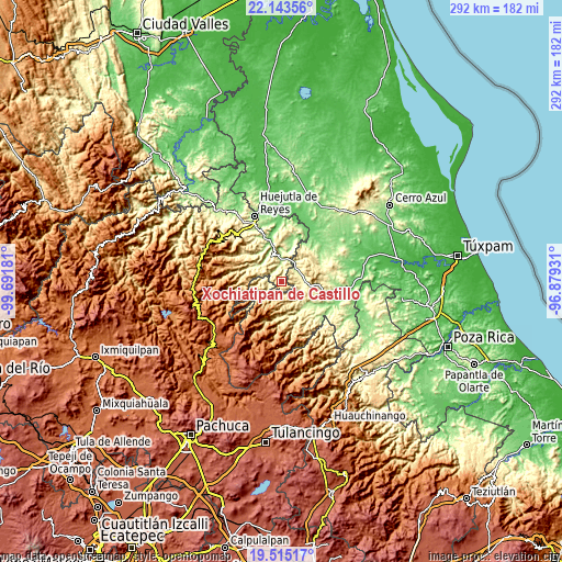 Topographic map of Xochiatipan de Castillo