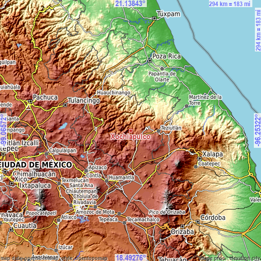 Topographic map of Xochiapulco