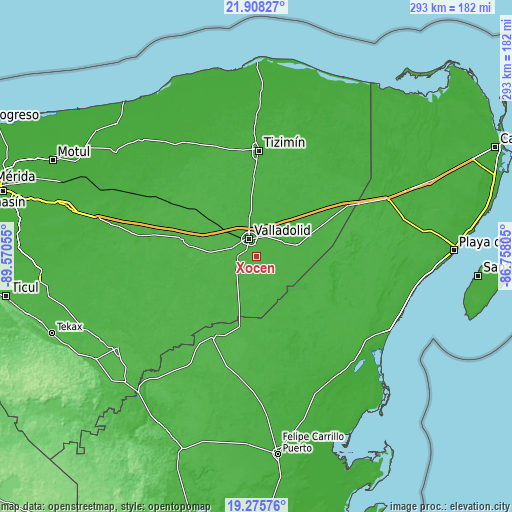 Topographic map of Xocen