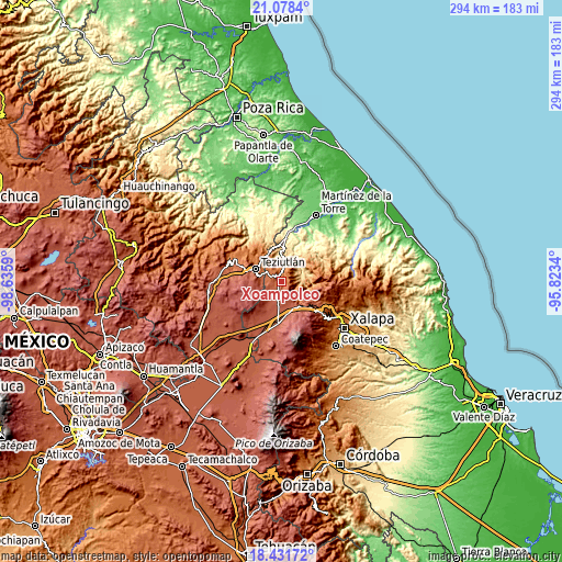 Topographic map of Xoampolco