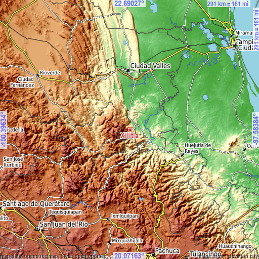 Topographic map of Xilitla