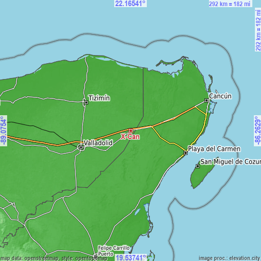 Topographic map of X-Cán