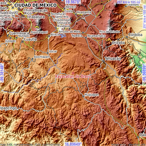 Topographic map of Xayacatlán de Bravo