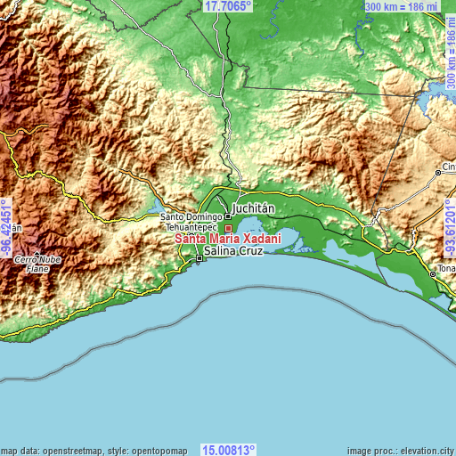 Topographic map of Santa María Xadani