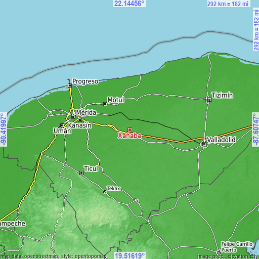 Topographic map of Xanabá
