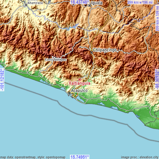 Topographic map of Xaltianguis