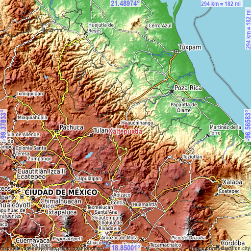 Topographic map of Xaltepuxtla