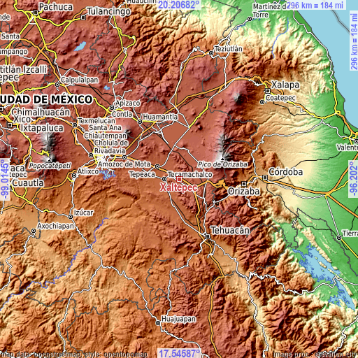 Topographic map of Xaltepec