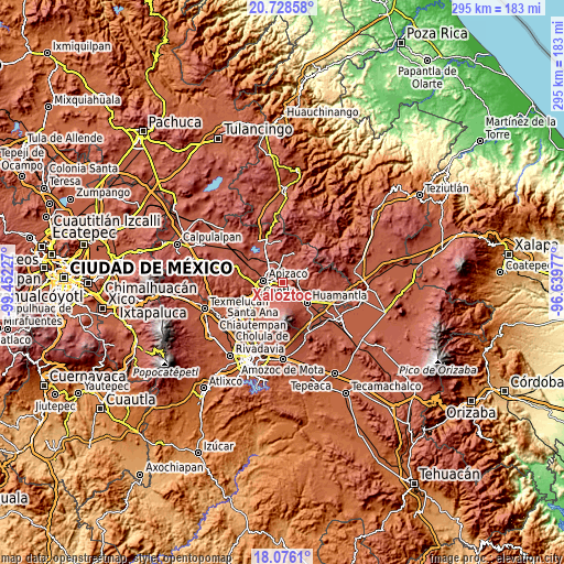 Topographic map of Xaloztoc