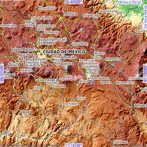 Topographic map of Xalitzintla