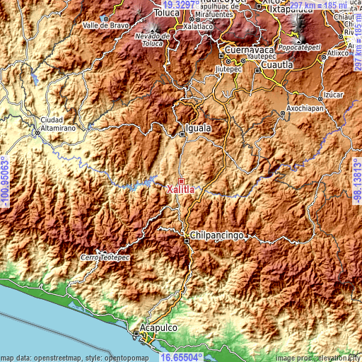 Topographic map of Xalitla