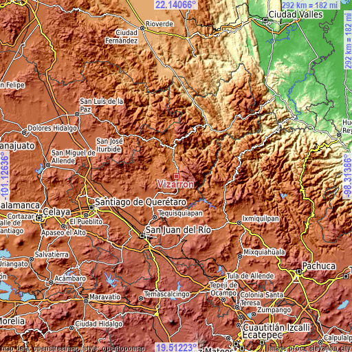 Topographic map of Vizarrón