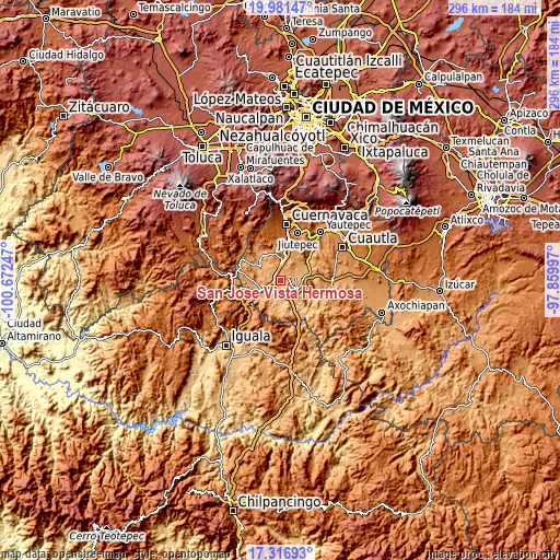 Topographic map of San José Vista Hermosa