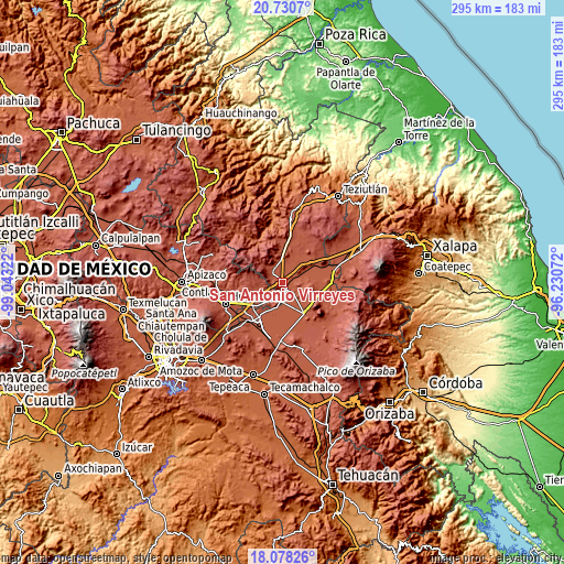 Topographic map of San Antonio Virreyes