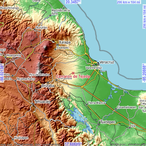 Topographic map of Camarón de Tejeda