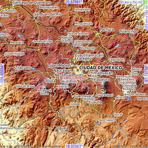 Topographic map of Álvaro Obregón