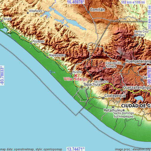 Topographic map of Villa Hidalgo
