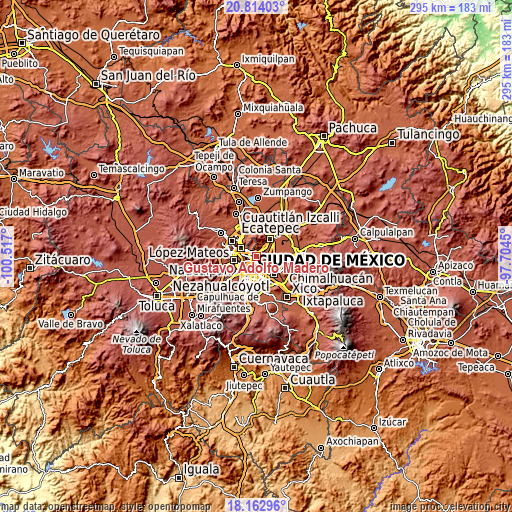 Topographic map of Gustavo Adolfo Madero