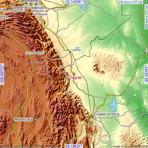 Topographic map of Villagrán