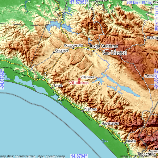 Topographic map of Villaflores