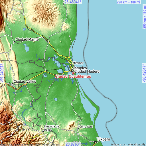 Topographic map of Ciudad Cuauhtémoc