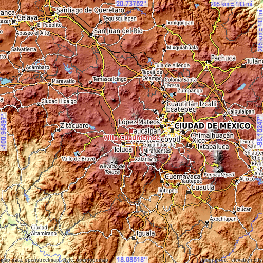 Topographic map of Villa Cuauhtémoc