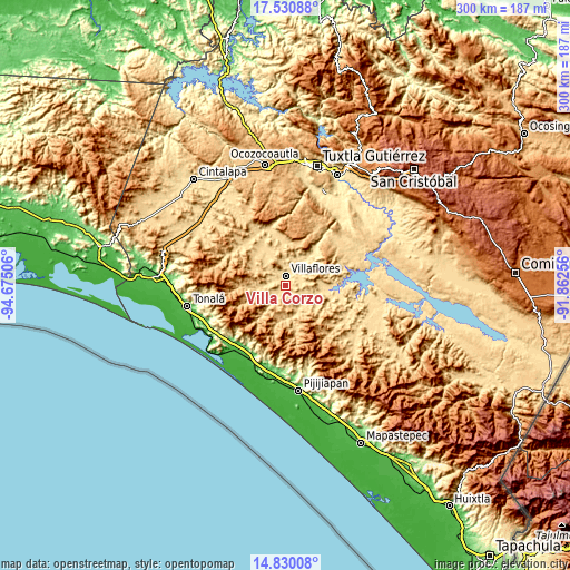 Topographic map of Villa Corzo