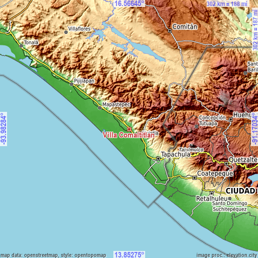 Topographic map of Villa Comaltitlán